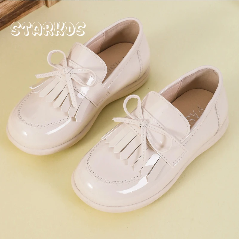 Mocassini con fiocco in pelle verniciata Bambini Ragazze Scarpe da scuola classiche con nappe Bambini Versatili Casual Nero Bianco Slip-on Zapatos piatti