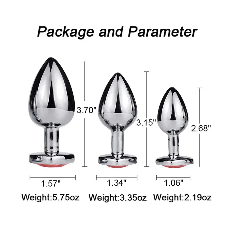 3 Sizes Anal Plug Heart Stainless Steel Crystal Anal Plugs Removable Butt Plug Stimulator Anal Sex Toys Prostate Massager Dildo