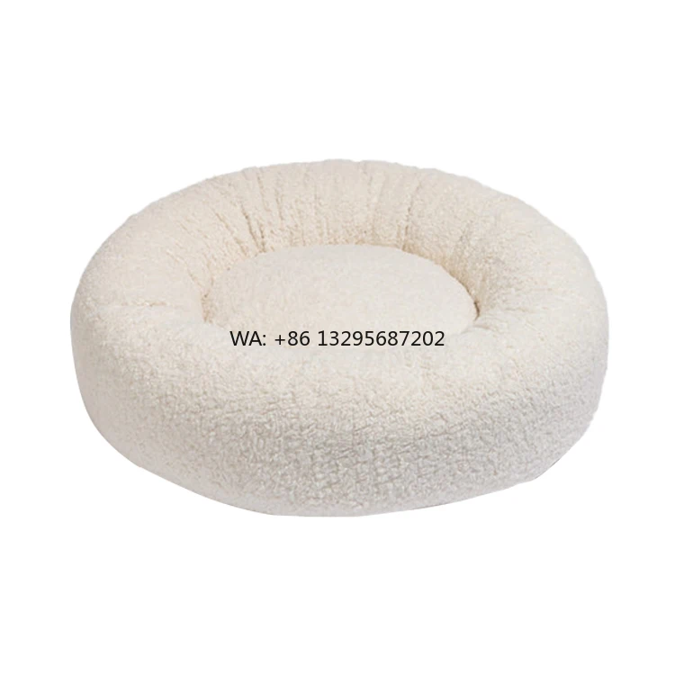 

Ultra Comfortable Boucle Dog Bed Cave Round Soft Head Bolster Soft Warm Washable Donut Luxury Dog Bed