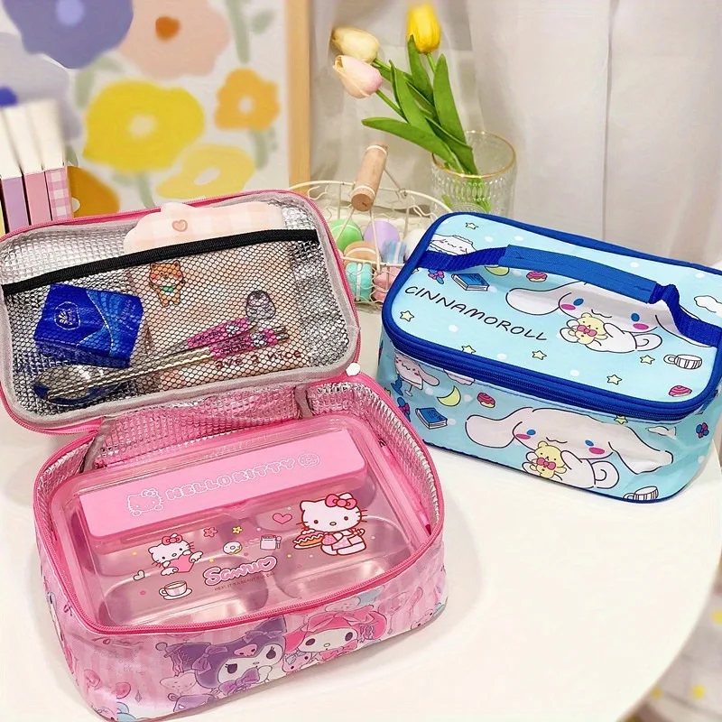 Kawaii Sanrio Hello Kitty Lunch Bag Cute Cartoon Lunch Bag Student Lunch Box borsa isolata borsa per il pranzo portatile di grande capacità