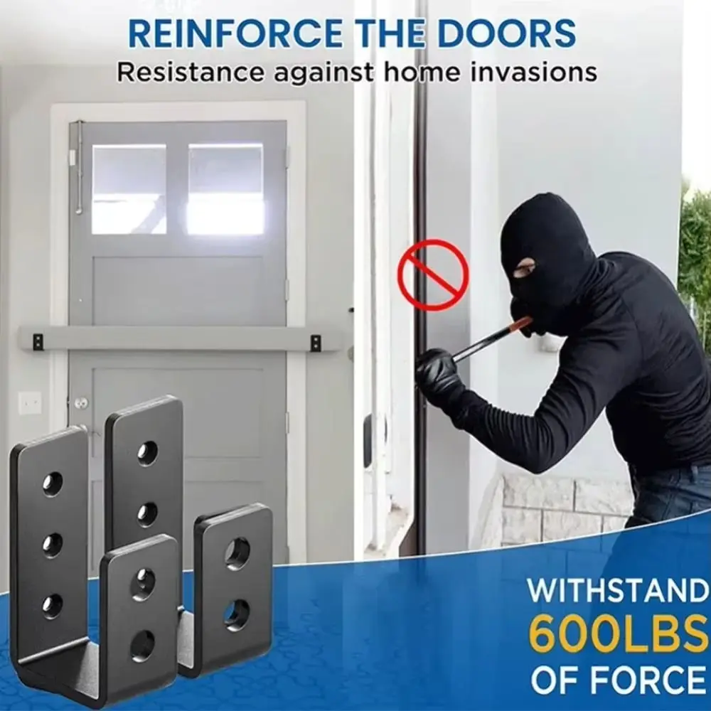 

2 Pcs Metal Open Rod Support U-bracket Black Anti-slip Door Safety Barricade Support Detachable Door Barrier Protection
