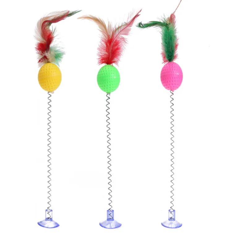 Spring Rainbow Ball Feather Cat Playing Stick 30CM Suction Cup Spring Cat Playing Stick