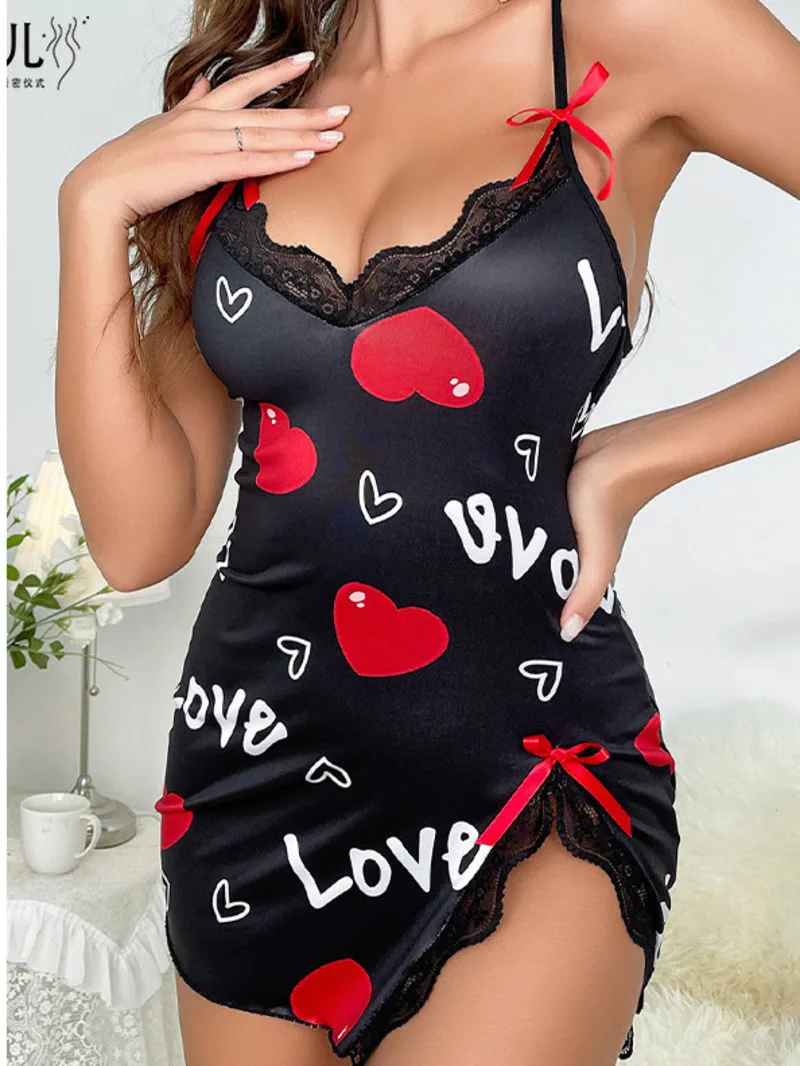 

Sexy V-neck Suspender Women's Backless Mid Length Printed Dress Package Hip Lace Flower Dress Elegant Sheath Slight Strech J9PW