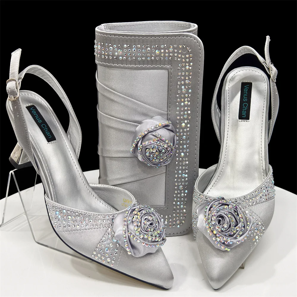 

doershow Italian Shoes And Bag Sets For Evening Party With Stones Italian Leather Handbags Match Bags! NM1-10