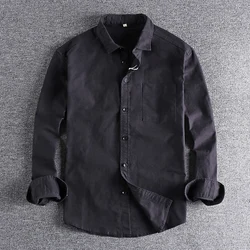 Slightly loose and high-grade Hong Kong style retro solid color long sleeved shirt men's Japanese casual shirt