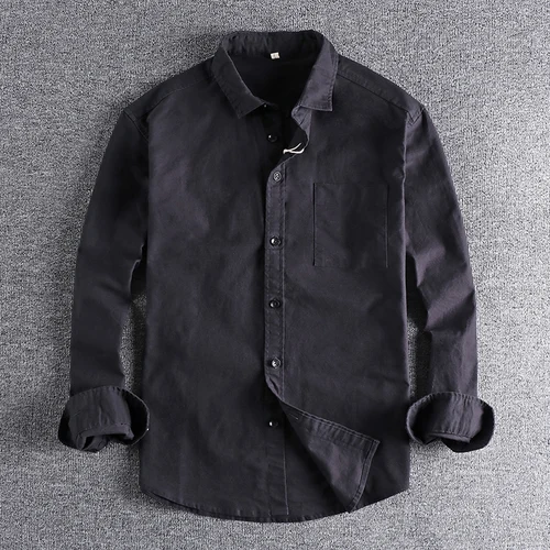 Imagen 1 del producto Camisa informal japonesa de manga larga para hombre, camisa retro de color sólido, estilo Hong Kong, ligeramente suelta y de alta calidad