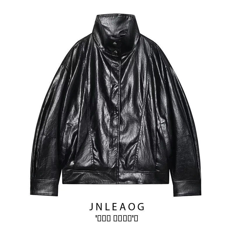 معطف JNLEAOG خريفي جديد أنيق للنساء من Jaet ملابس خارجية متعددة الاستخدامات من الجلد الصناعي طويل Sve بسحاب للإغلاق... #1