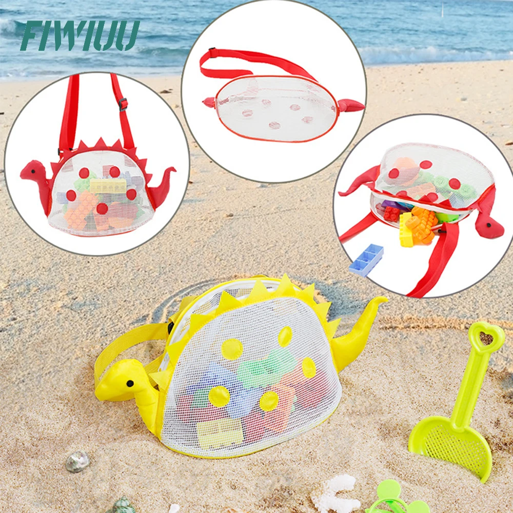 Fiwiuu Summer Children Mesh Beach Crossbody Bag Patchwork Dinosaur Shell Bag Mini Pouch Boy Girls Satchel