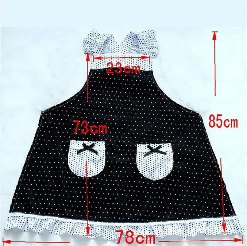 Kitchen Baking Aprons Princess Frill Lace Black White Dot Kitchen Cooking Aprons for Women with Pockets Cross Back