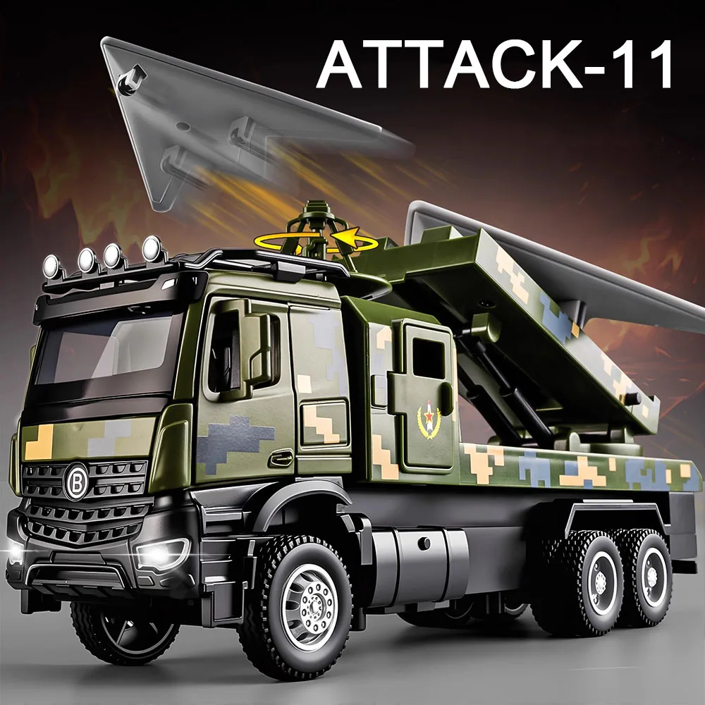 

1:32 ATTACK-11 Alloy Toys Models Diecast Cars Rubber Tires Doors Opened Miniature Drone Launch Vehicles for Kids Festival Gifts