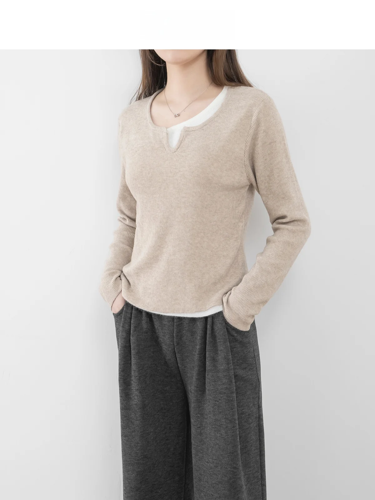 

Вязаный базовый топ с волнистым узором, мягкий и уютный, женский, модный, осенне-зимний, универсальный, с длинным рукавом, для повседневной носки, базовый крой