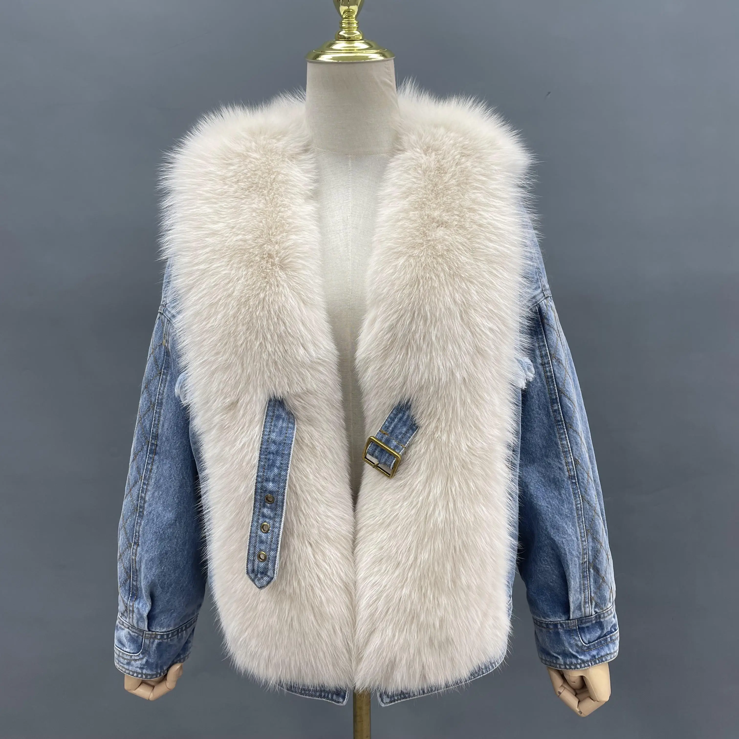 Fashion Autumn Winter Real Fox Fur Collar Down Coat Women Thick Warm Coat