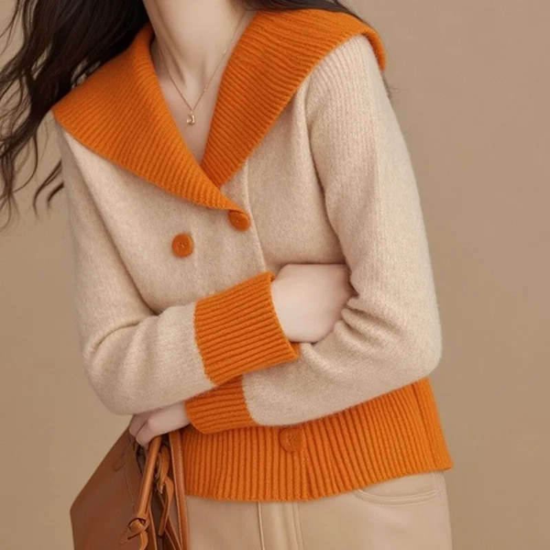 

Jacket Sweater Loose Versatile Button Contrast Lapel Top