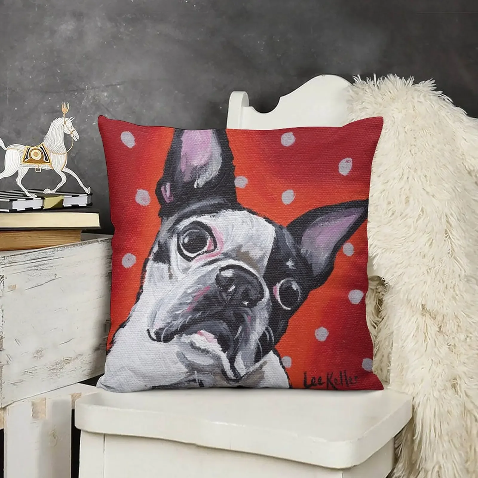 Boston Terrier Art, Cute Boston Terrier Throw Pillow Couch Cushions Bed pillowcases Anime pillow