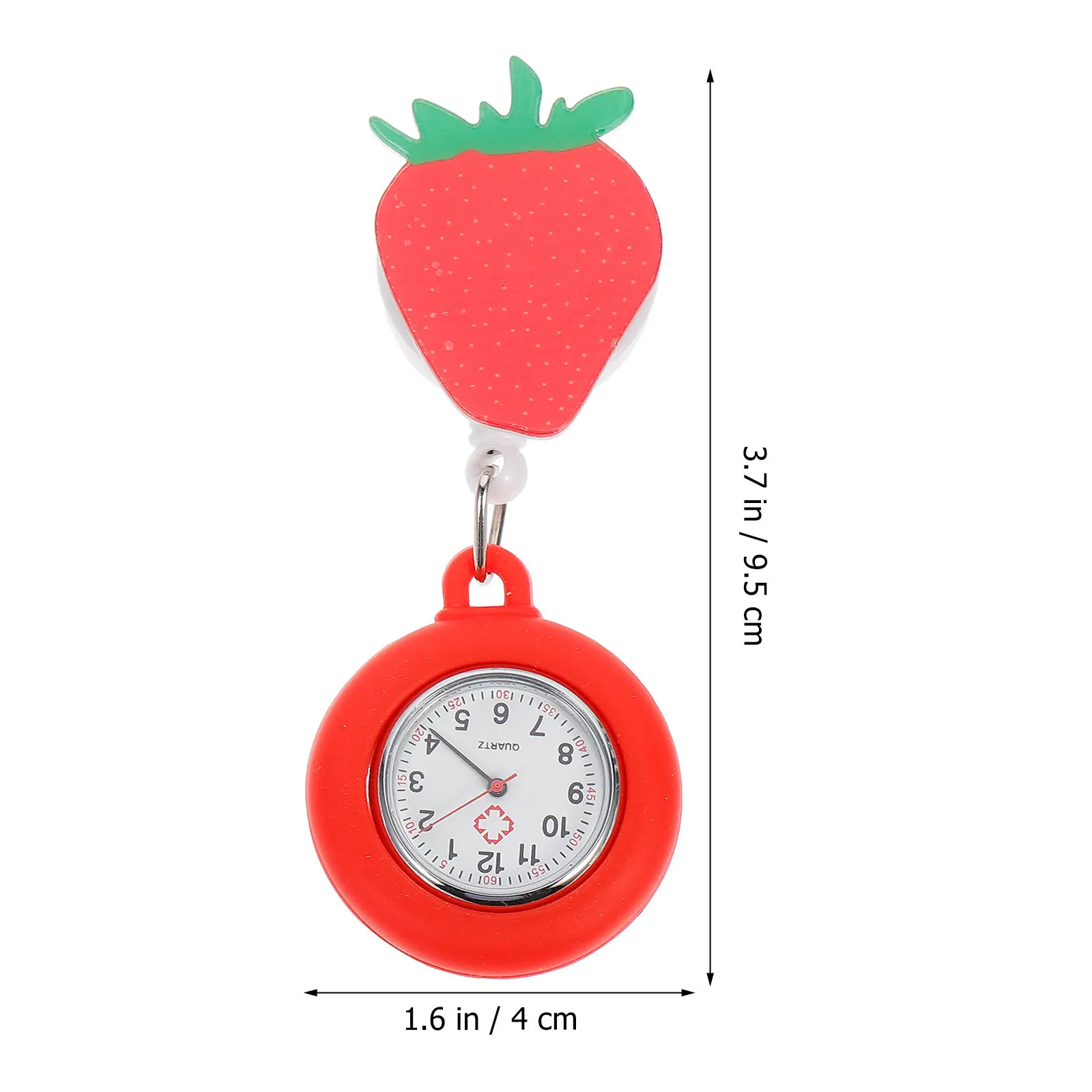 2Pcs Lovely Strawberry Design Nurse Fob Watch Silicone Clip-on Pocket Watch for Women Men Healthcare Workers Daily Water