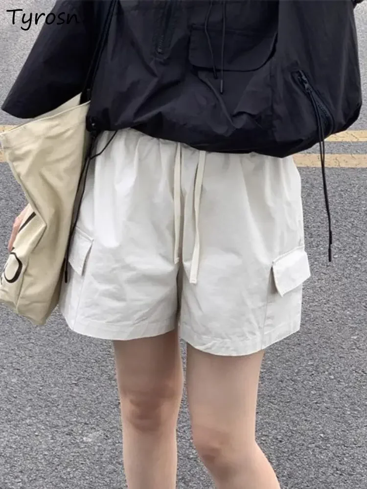 

Шорты женские, летние, дизайнерские, для отдыха, прямые, модные, однотонные, винтажные, в американском стиле, универсальные, простые, повседневные, для студентов, с высокой талией, уютные