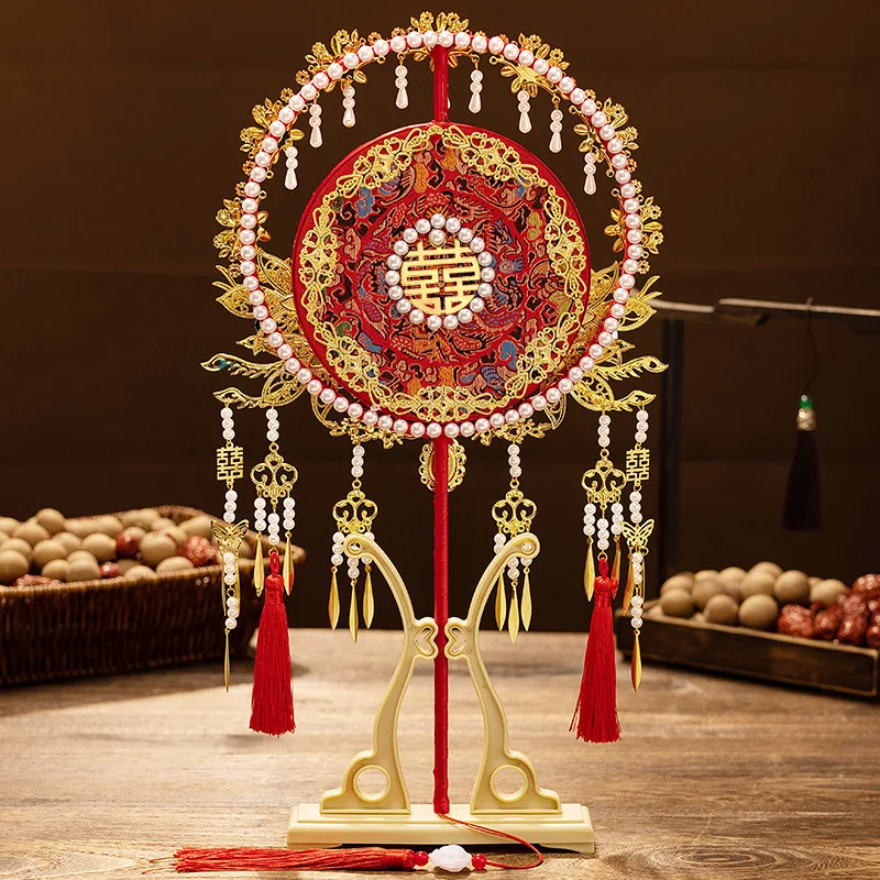 Chinese Wedding Ming-Style Bridal Xiuhe Wedding Fan, Handmade Wedding Fan