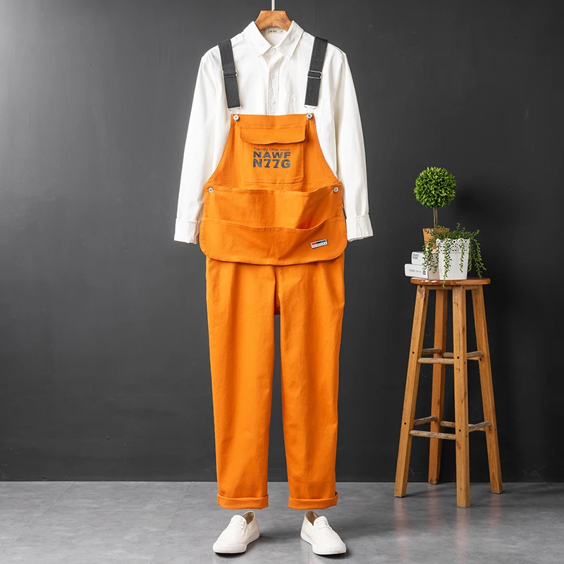 

Orange Overalls with oulder Straps for Men Bar Nightclub KTV Dining Casual Elastic Pants Youth Vitali Sle Straight Leg ...