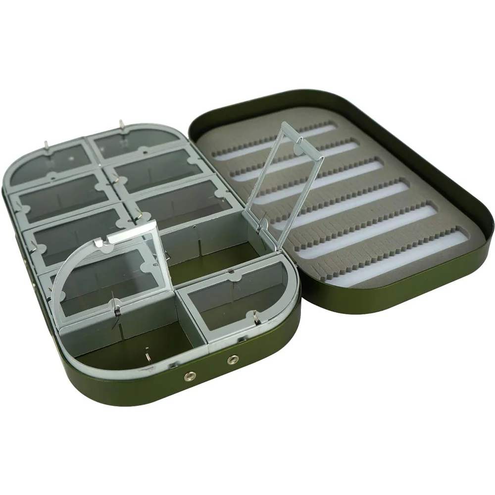 Aventik Aluminum Fly Box Fly Fishing Box EVA Foam Flies Boxes Fly Fishing Boxes 10 Compartments Fishing Boxes L