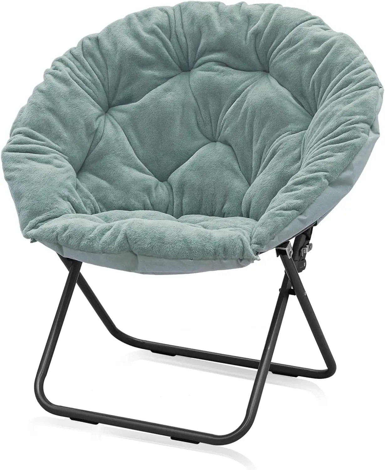 

Saucer Chair For Teens Adults, Oversized Folding Cozy Moon Chair With Bla Metal Frame, Furry Comfy Lazy Seat For Bedroom,