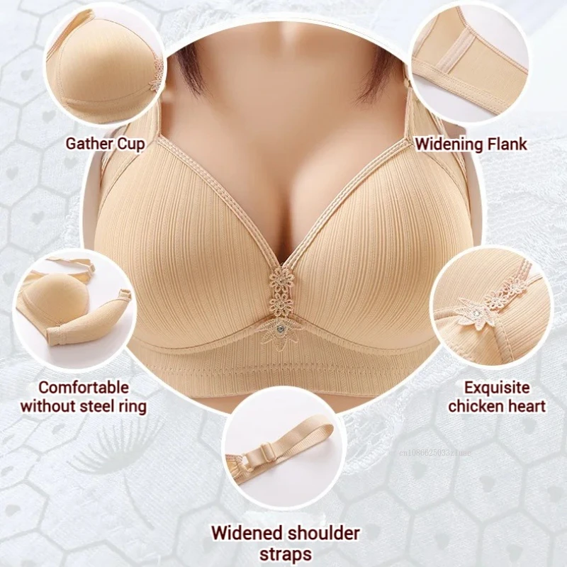 Prodyšná měkká podprsenka s tenkými košíčky ve stylu maminky pro ženy středního věku a starší ženy, pohodlná sbíraná podprsenka s opěrkou prsou - náhled 3