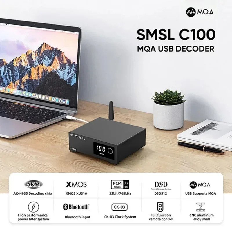 

SMSL C100 USB MQA DAC AK4493S XMOS XU316 DSD512 32 бит 768 кГц Стандартный оптический коаксиальный Bluetooth декодер с дистанционным управлением