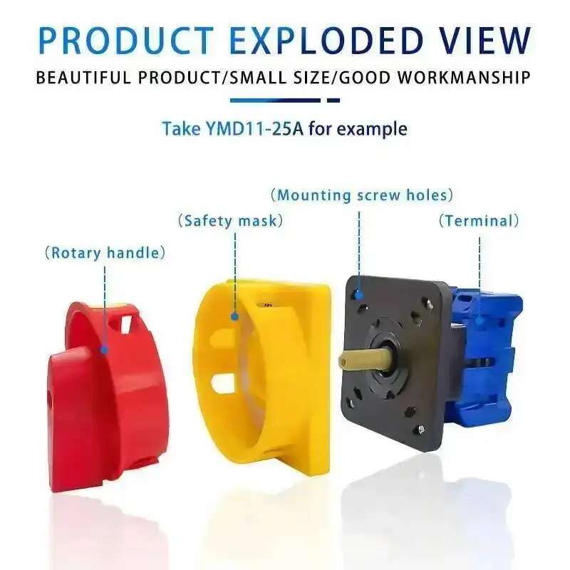 YMD11 Series 25-100A 3P 4P Isolator Switch Silver Contact ON-OFF Rotary Cam Selector Cabinet Control Waterproof Box LW30