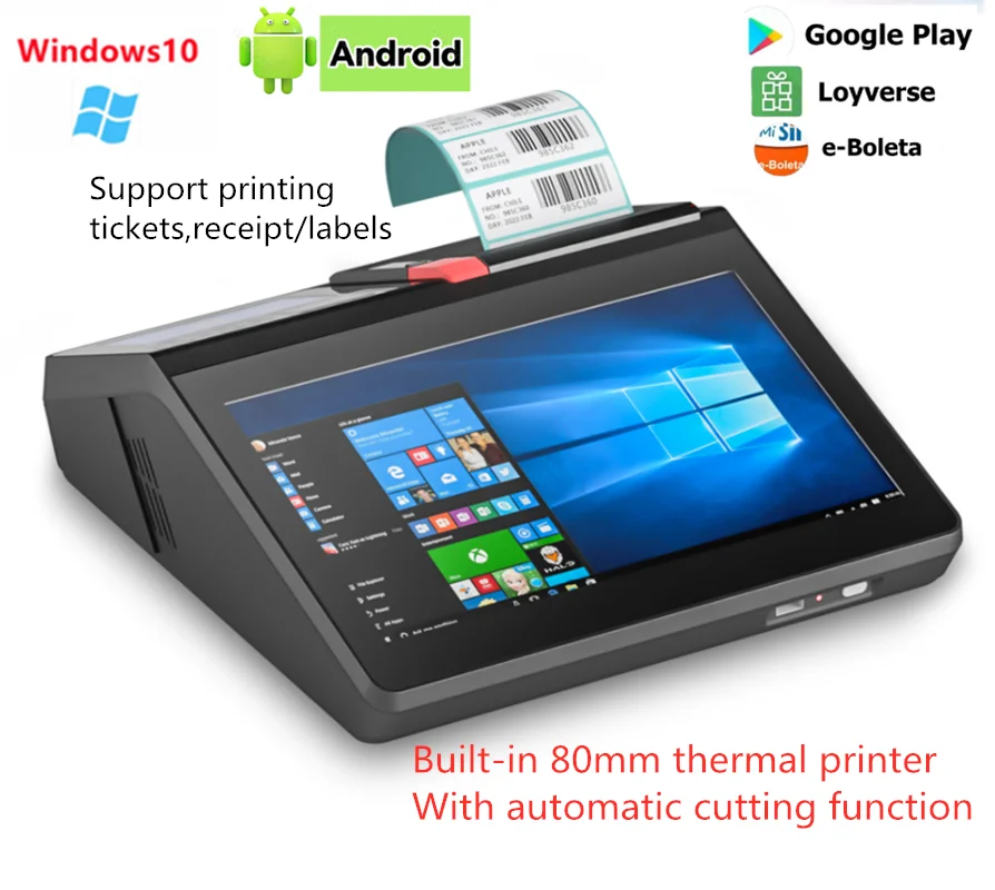 Imagem -02 - Windows Android Sistema Pos Caixa Registadora 11.6 Polegada Tela Sensível ao Toque Caixa 80 mm Recibo Printerloyverse Scanner Nfc Vfd