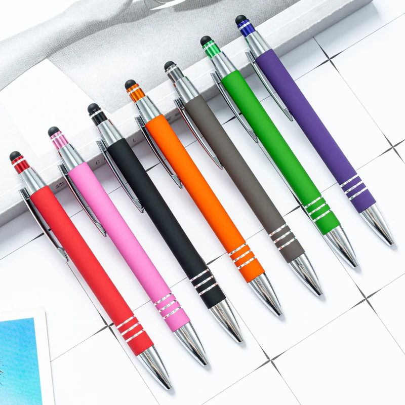 

50PCS New type of rubber and plastic spray ballpoint pen with push button, touch screen, handwriting pen, aluminum rod pen