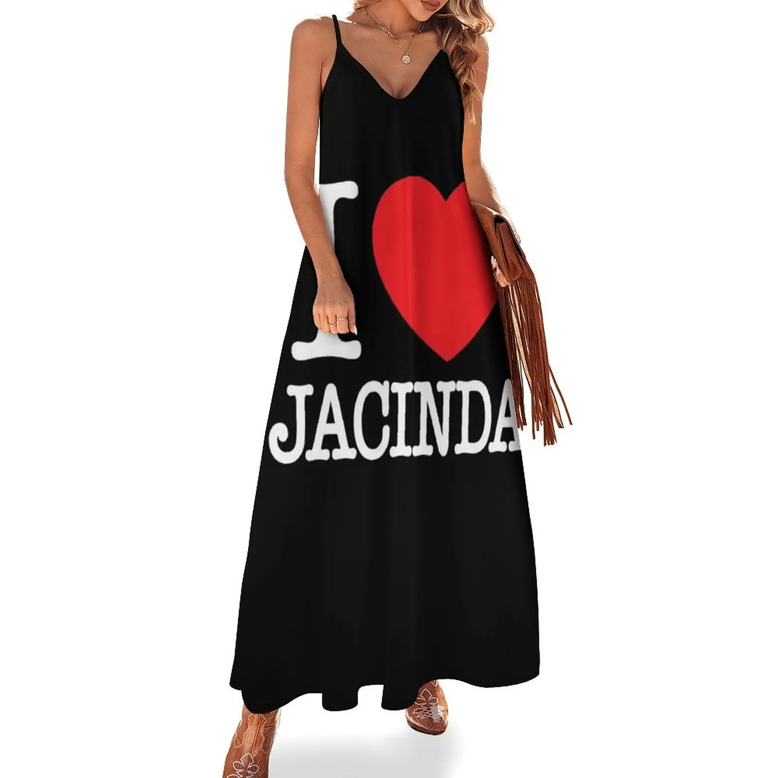 

i heart jacinda ardern black white red New Zealand Prime Minister Kiwi I love ny style Sleeveless Long Dress