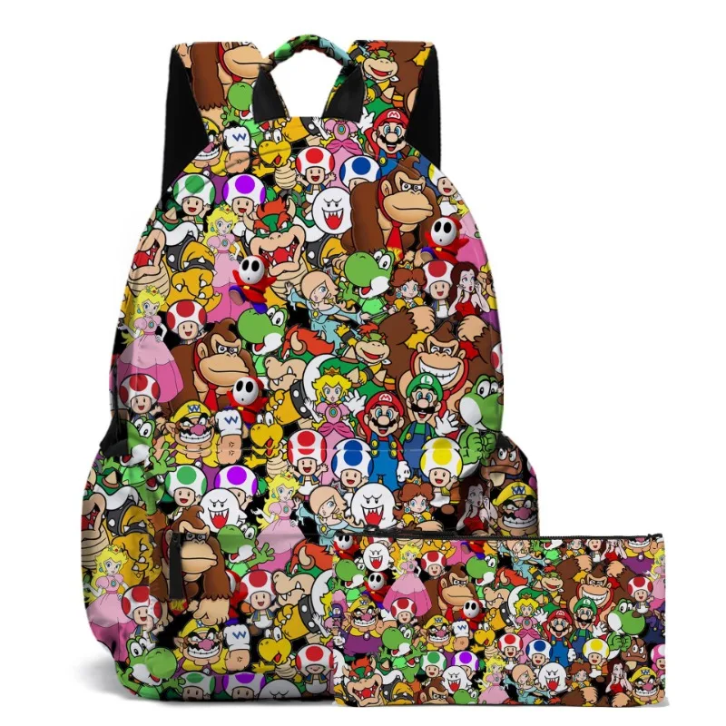 2 unids/set de mochilas de cosplay de Marios Bros con estuche para lápices, mochila escolar de gran capacidad para niñas y niños, mochilas Kawaii para guardería