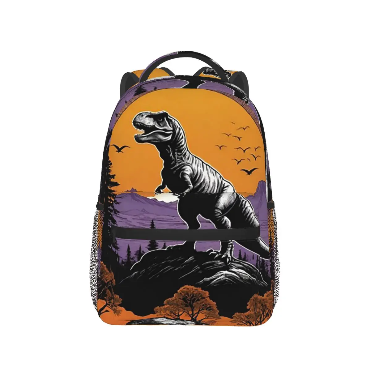 

Dinosaur Sunset And Pine Trees Backpack Hot Sale Daypack Large Capacity Children BookBag School Bag Shoulder Bags for Men Women