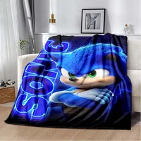 MINISO Cartoon Game Speedy Hedgehog Printed Blanket Home Sofa Bed Soft Flannel Picnic Comfortable Office Sleep Seasonal Blanket