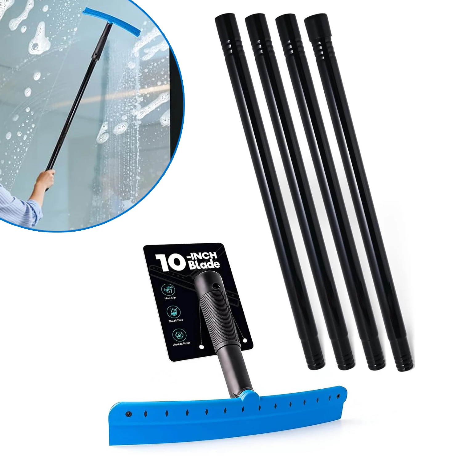 EHDIS Window Cleaning Silicone Blade Water Squeegee Short/Long Handle Scratch-Free Shower Scraper Household Glass Wiper Shovel