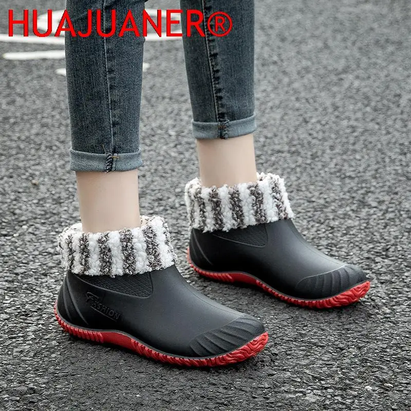 Water Shoes Women Shoes Ankle Rain Boots Rubber PVC Rainboots Waterproof Women Slip On Fashion Fishing Boots Flats Footwear