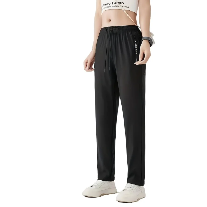 Zomer hoogelastische rechte ijszijde broek elastische taille trekkoord buiten casual cool sneldrogende damesbroek met ritssluiting - afbeelding 2