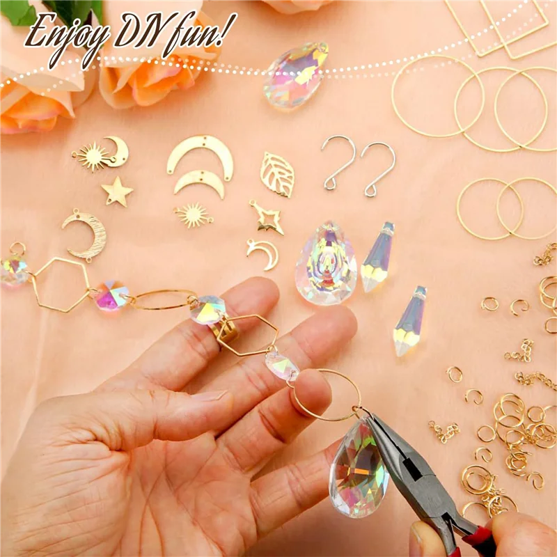 

ABUH-1000 Pcs Crystal Suncatcher,Sun Catchers With Crystals,Craft Kits For Adults, With Rainbow Maker, Prism, Pendants Gold