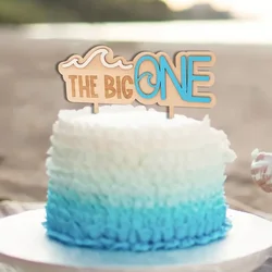 YOMDID The Big One Wooden Cake Topper  First Birthday Parties Happy Cake Topper Wave Theme 1st Birthday Party Dessert Decoration