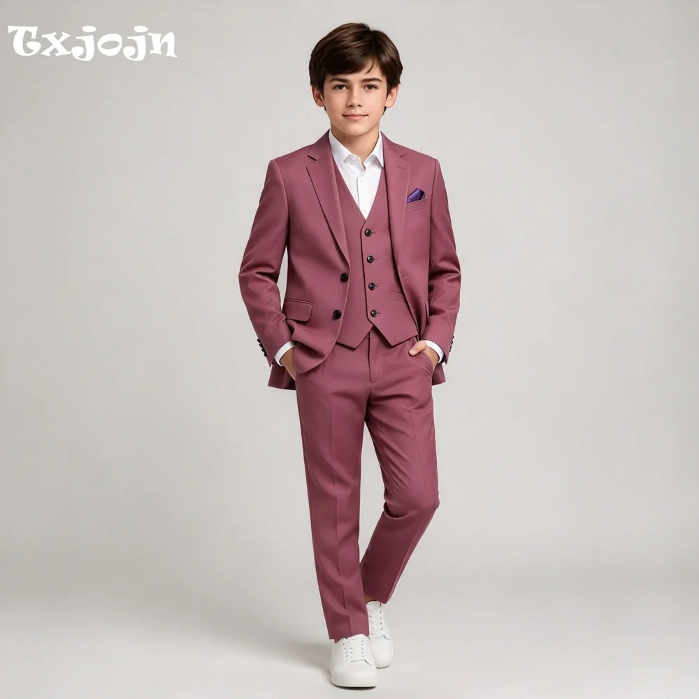 Classic Boys Suit 3-piece Set Formal Tuxedos Pointed Collar Jacket Trend 2-16 Year Tailored Blazer Pants Vest for Party Events