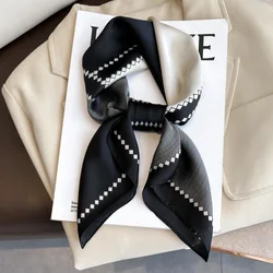 Women Silk Black white Simple Square Scarf Luxury Brand Female Beach Stoles Echarpe Satin Headband Shawl Wraps Decorat Bandana