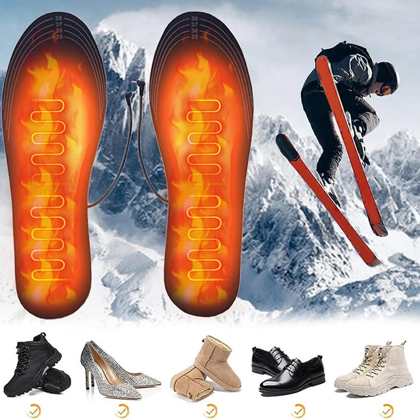 USB-beheizte Einlegesohlen, schneidbar, atmungsaktiv, Fußwärmer, Outdoor-Sport, Heizung, Einlegesohle, Fußwärmer für Skifahrer, Wanderer, Fischer, Skifahren