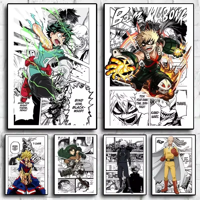 لوحة قماشية أكاديمية البطل ، شخصية أنيمي يابانية ، هجوم على فن تيتان ، ملصق ديكور منزلي لجدار غرفة المعيشة