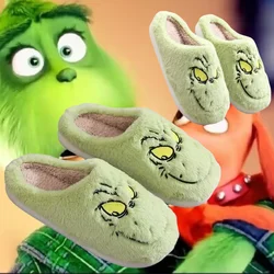 Christmas Plush Slippers Women Winter Warm Cute Home Green Haired Monster Slippers Funny Non Slip Cotten Shoes New Year Gift