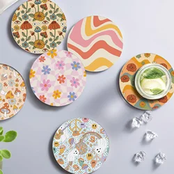 Vintage Ceramic Coasters Colorful Round Waterproof Coaster Cork Non-slip Heat Insulation Coffee Mats Home Accessories Kitchen