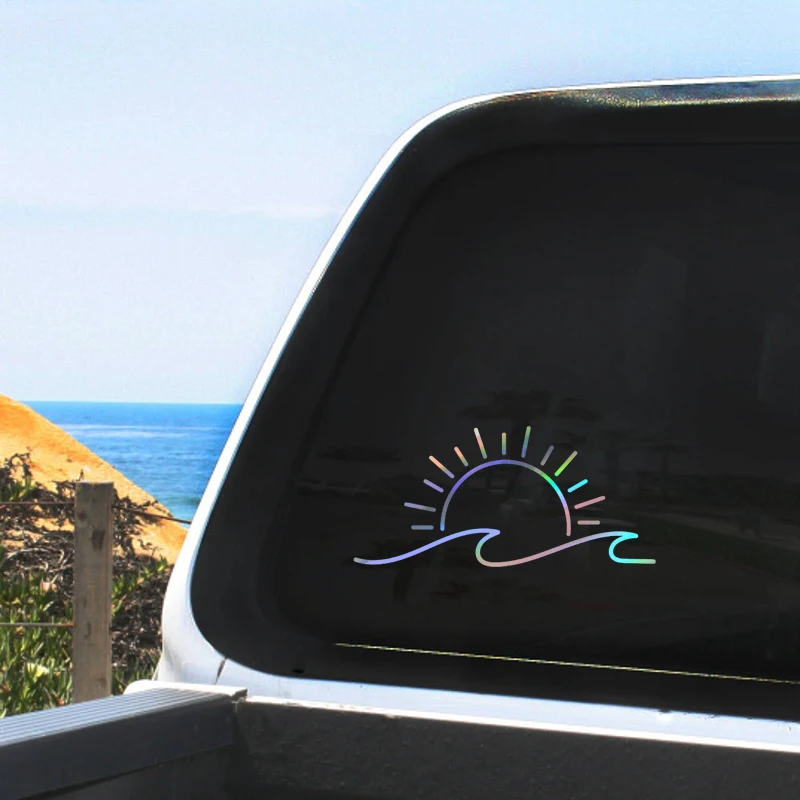 For Camper RV Decal Wave Vinyl Sticker Beach Sunset Decals Car Window Decoration, Sunset Over Ocean Scene Stickers Laptop Decor
