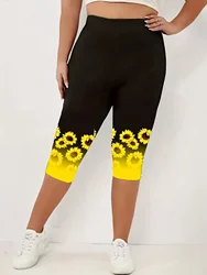 Women's Summer Casual Comfort Beach Capri Pants Fashion Sunflower Print High-waisted Slim Capri Pants