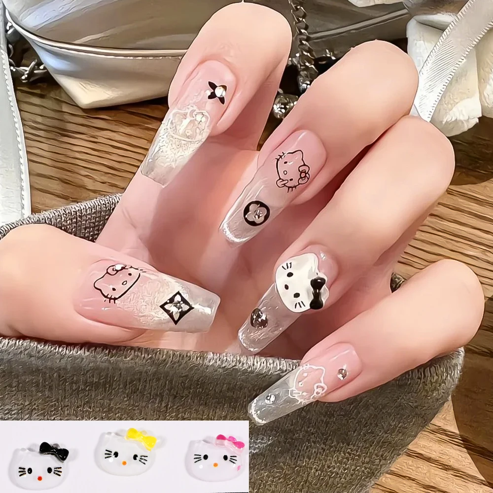 70 pçs sanrio 3d kuromi olá kitty arte do prego bonito dos desenhos animados kt gato kuromi manicure decalques diversão strass anime decoração