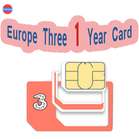 Europe Three 1 Year 12GB Data Prepaid Sim Card，UK Phone Number，Talk & SMS，Free Roaming Europe，No Contract，Can Top Up Yourself