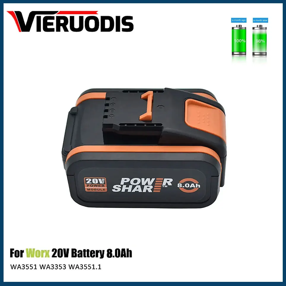 

Для батареи 20V 8000mah Li-Ion для Worx WX390/WX176/WX166.4/WX372.1 WX800/WX678/WX550/WX532/WG894E WG629E/WG329E/WG2