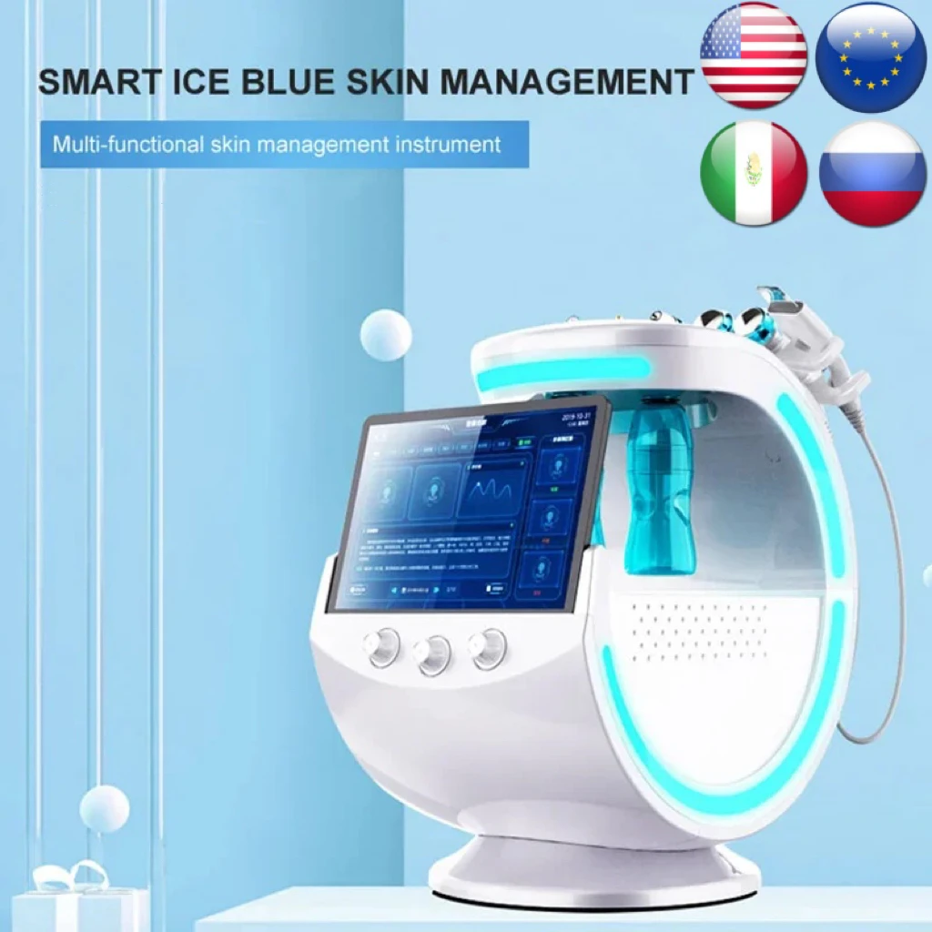 

7 in 1 CE Microdermabrasion Ultrasonic Cryotherapy Skin Care Machine Multifunctional Ice Blue Magic Mirror Skin Analyzer